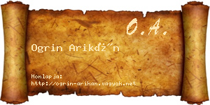 Ogrin Arikán névjegykártya